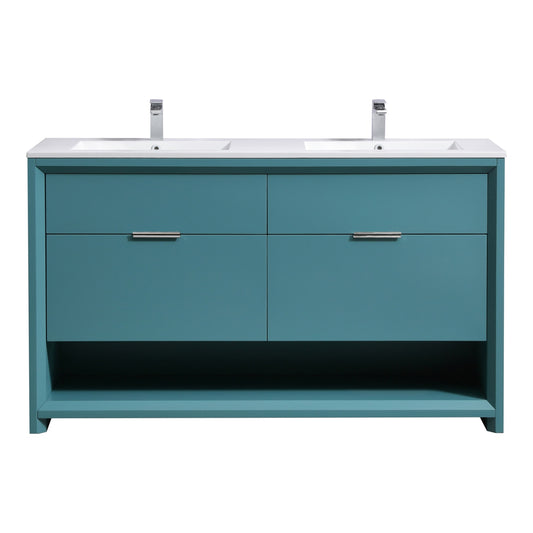 NUDO 60'' Floor Mount Double Modern bathroom Vanity in Teal Green Finish
