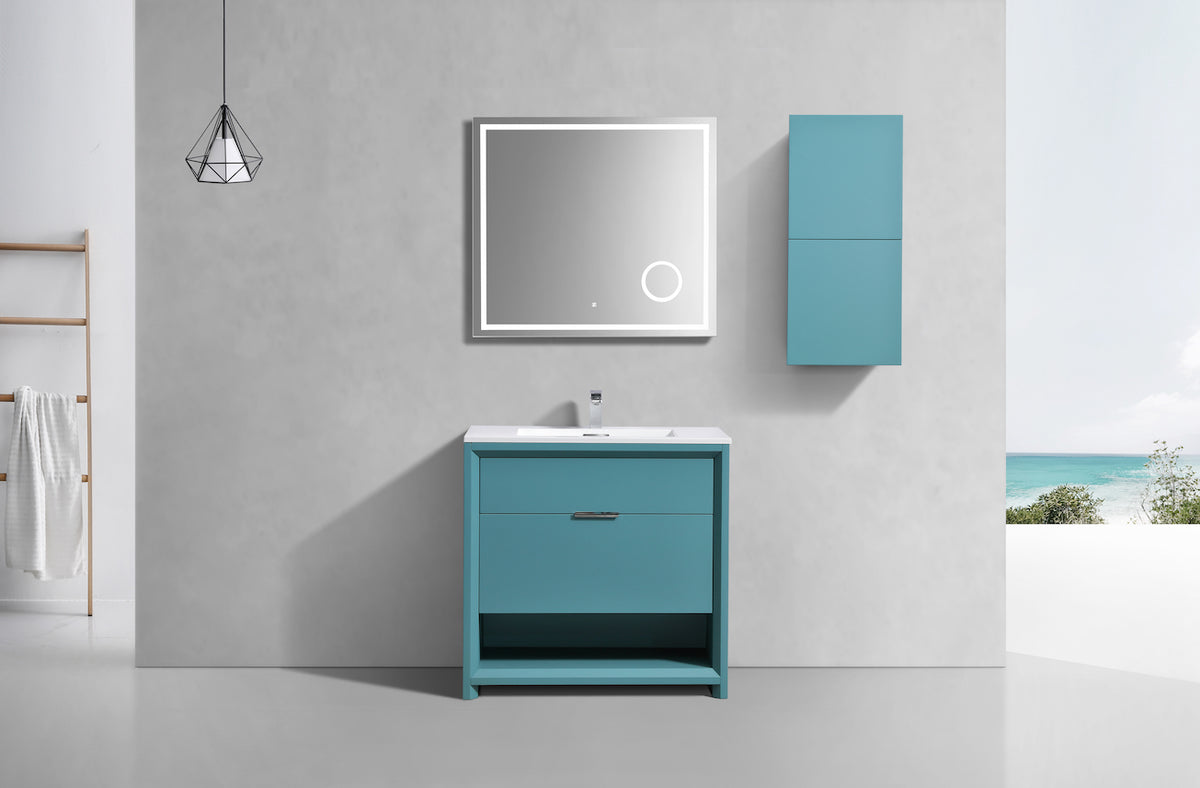 Bathroom Teal Green Linen Side Cabinet w/ 2 Storage Areas