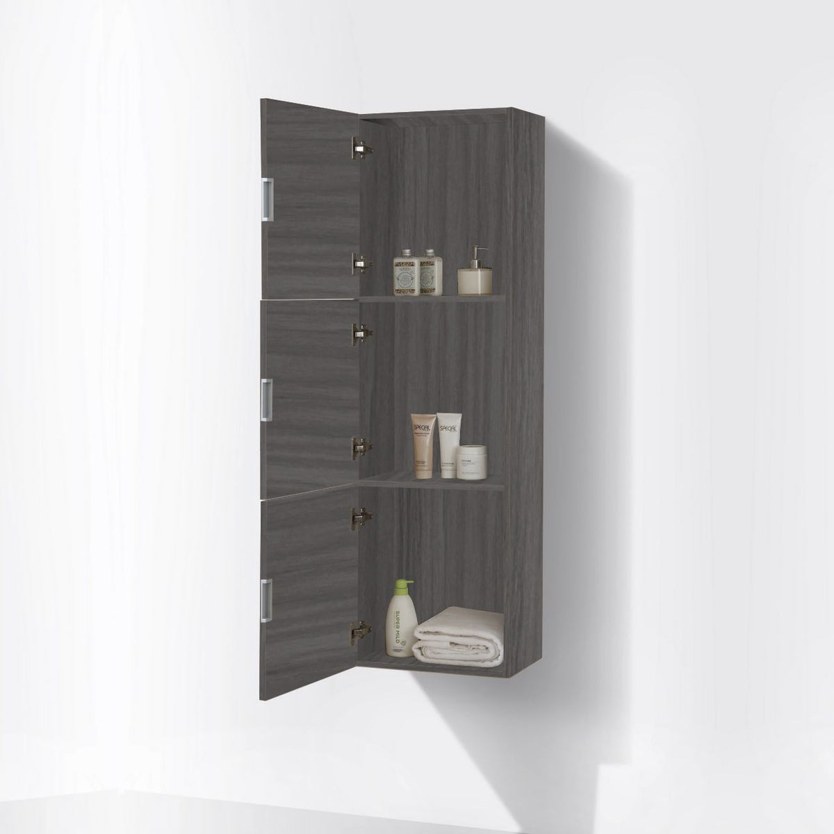 Bliss Valcan Ash Grey Bathroom Linen Cabinet w/ 3 Large Storage Areas