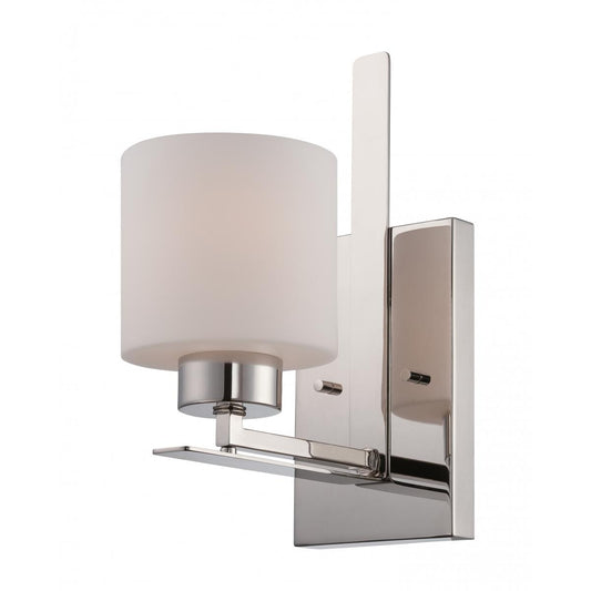 Nuvo 60-5201 Parallel 1-Light Wall Mounted Vanity Light in Polished Nickel Finish with Etched Opal Glass