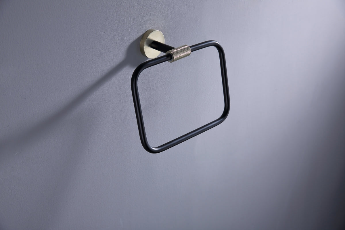 Aqua Rondo Towel Ring - Brushed Gold & Black