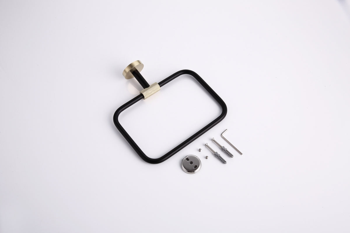 Aqua Rondo Towel Ring - Brushed Gold & Black