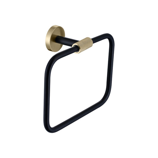 Aqua Rondo Towel Ring - Brushed Gold & Black