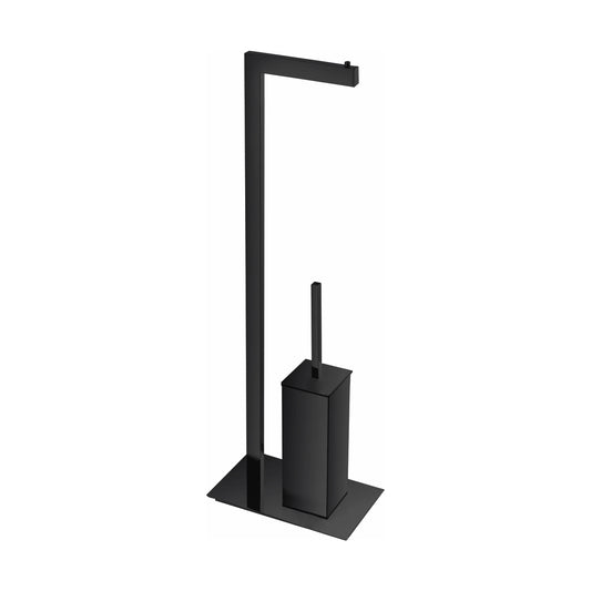 Aqua Piazza by KubeBath Free Standing Toilet Paper Holder With Toilet Brush Matte Black