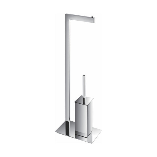 Aqua Piazza by KubeBath Free Standing Toilet Paper Holder With Toilet Brush Chrome