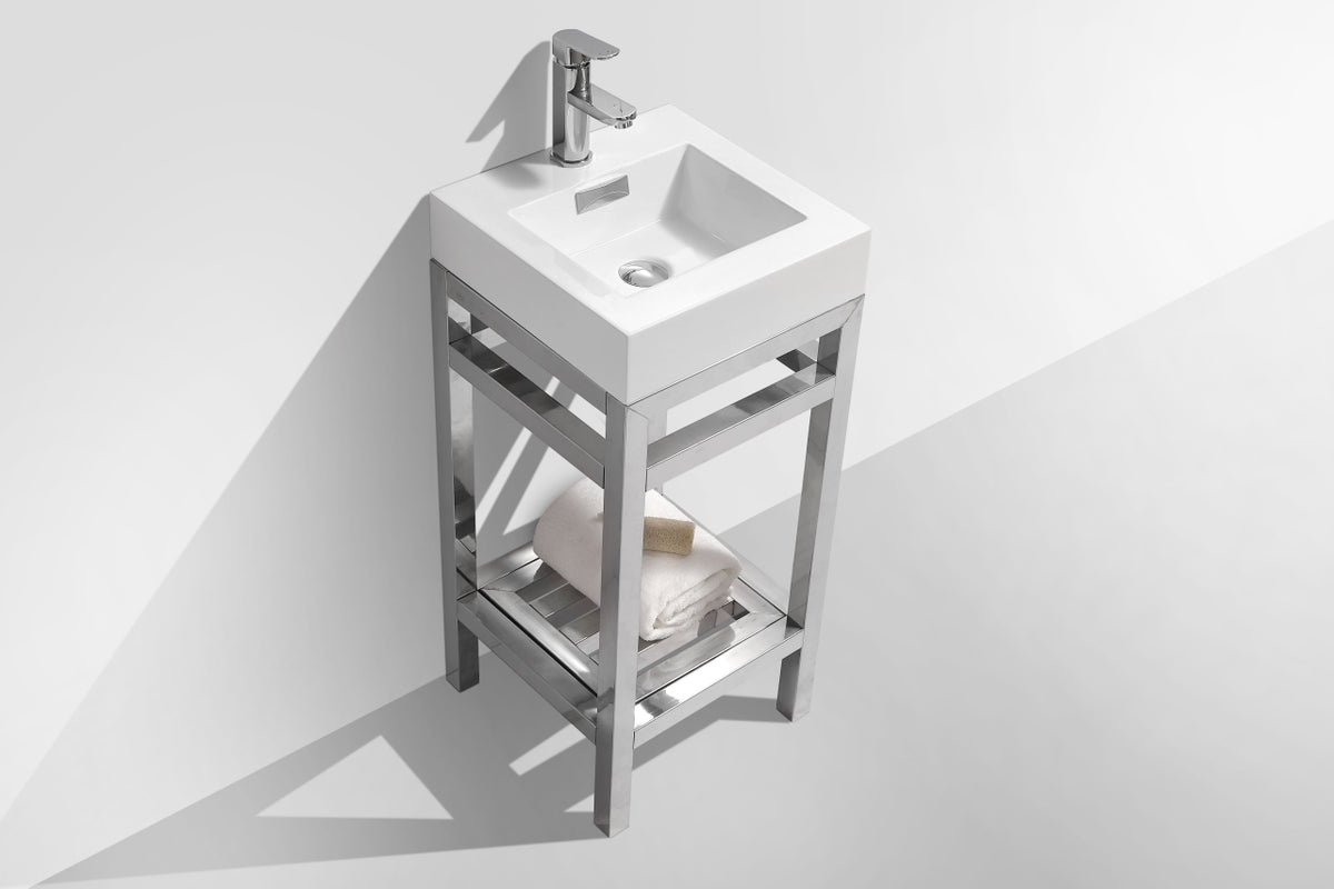 Kube Cisco 16" Stainless Steel Console w/ White Acrylic Sink Chrome