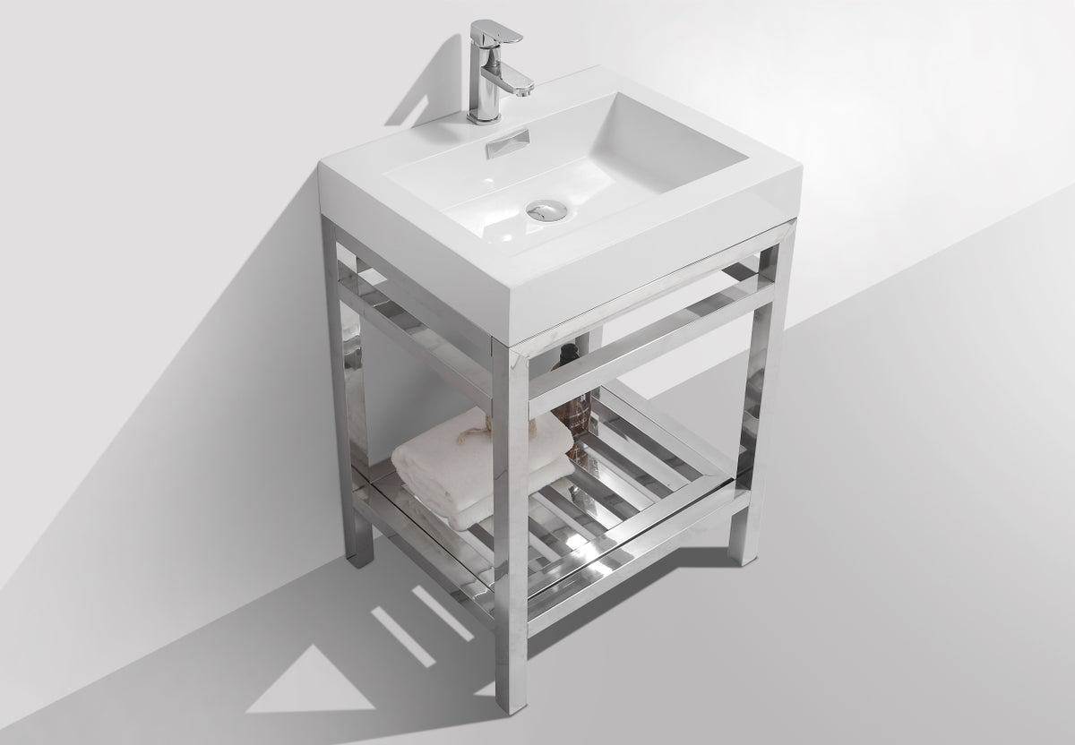 Kube Cisco 24" Stainless Steel Console w/ White Acrylic Sink Chrome