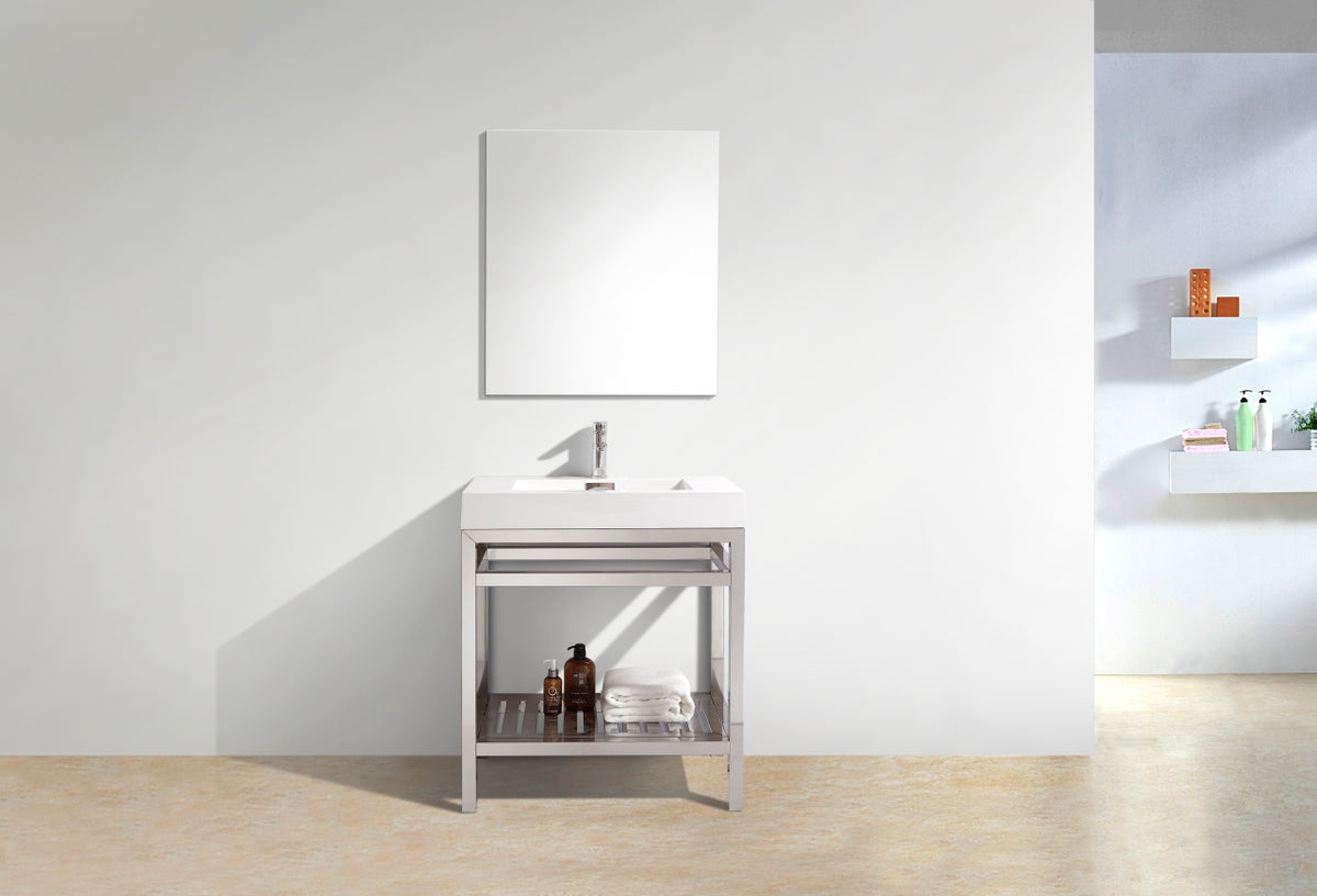 Kube Cisco 30" Stainless Steel Console w/ White Acrylic Sink Chrome