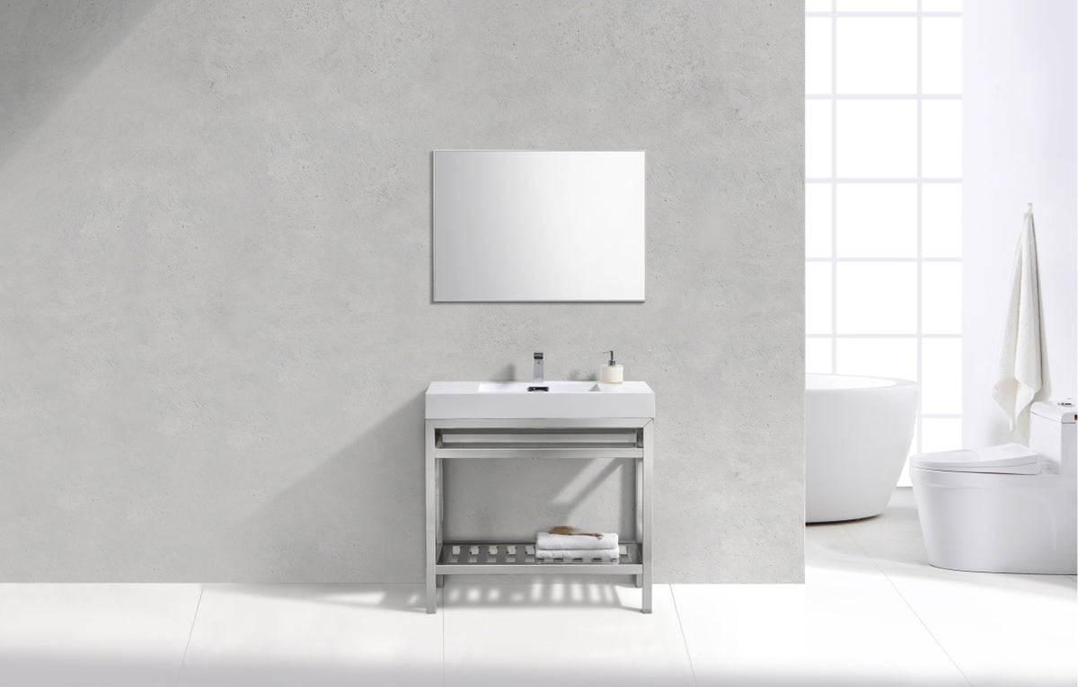 Kube Cisco 36" Stainless Steel Console w/ White Acrylic Sink Chrome