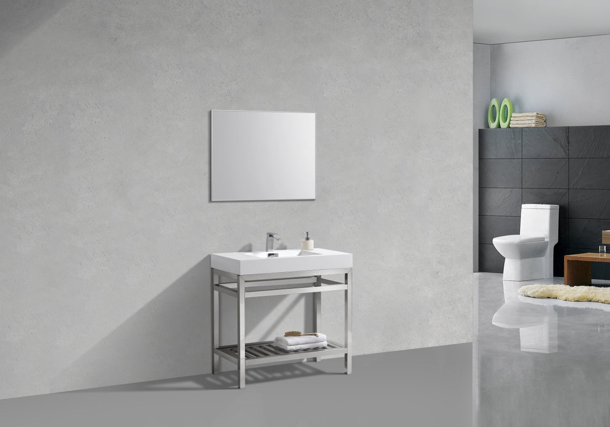 Kube Cisco 36" Stainless Steel Console w/ White Acrylic Sink Chrome