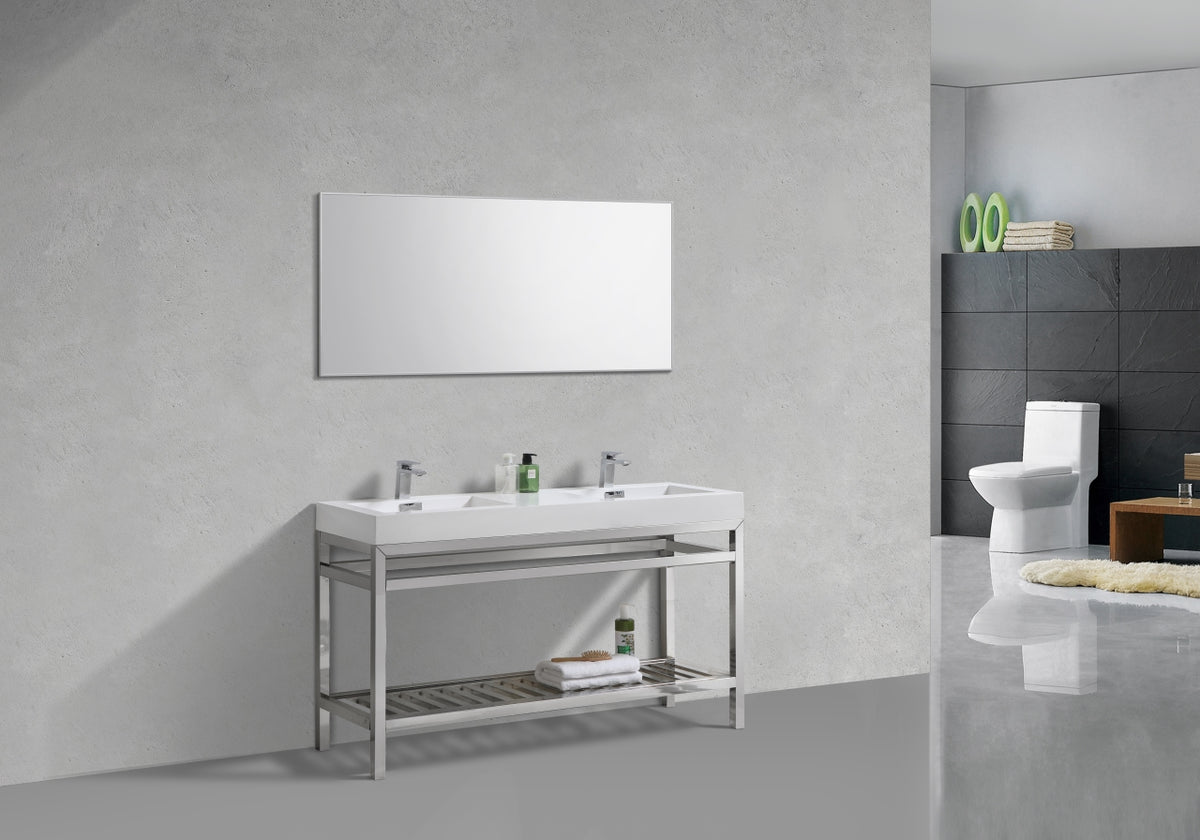 Kube Cisco 60" Stainless Steel Console w/ White Acrylic Double Sink Chrome