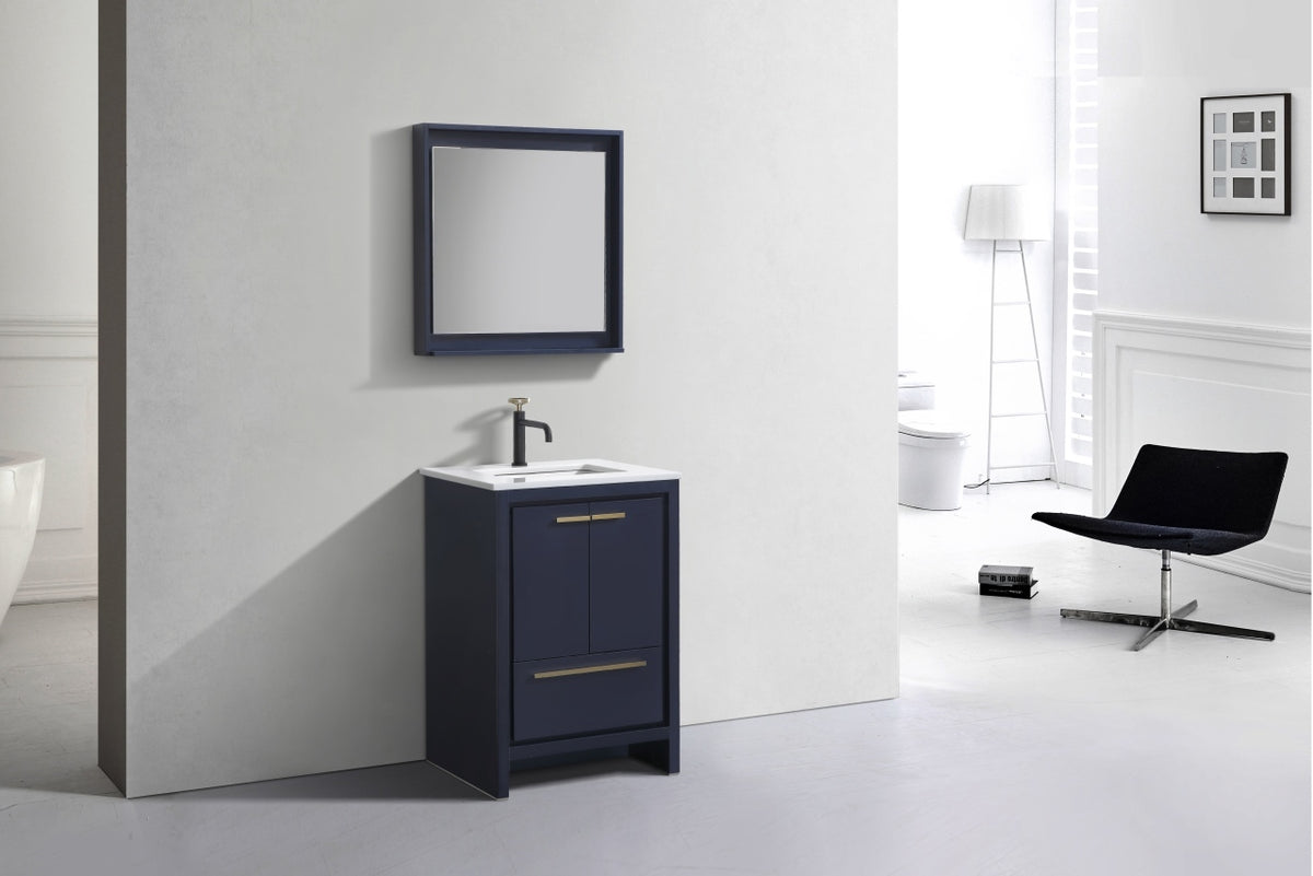 24'' KubeBath Dolce Navy Blue Modern Bathroom Vanity with White Quartz Counter-Top
