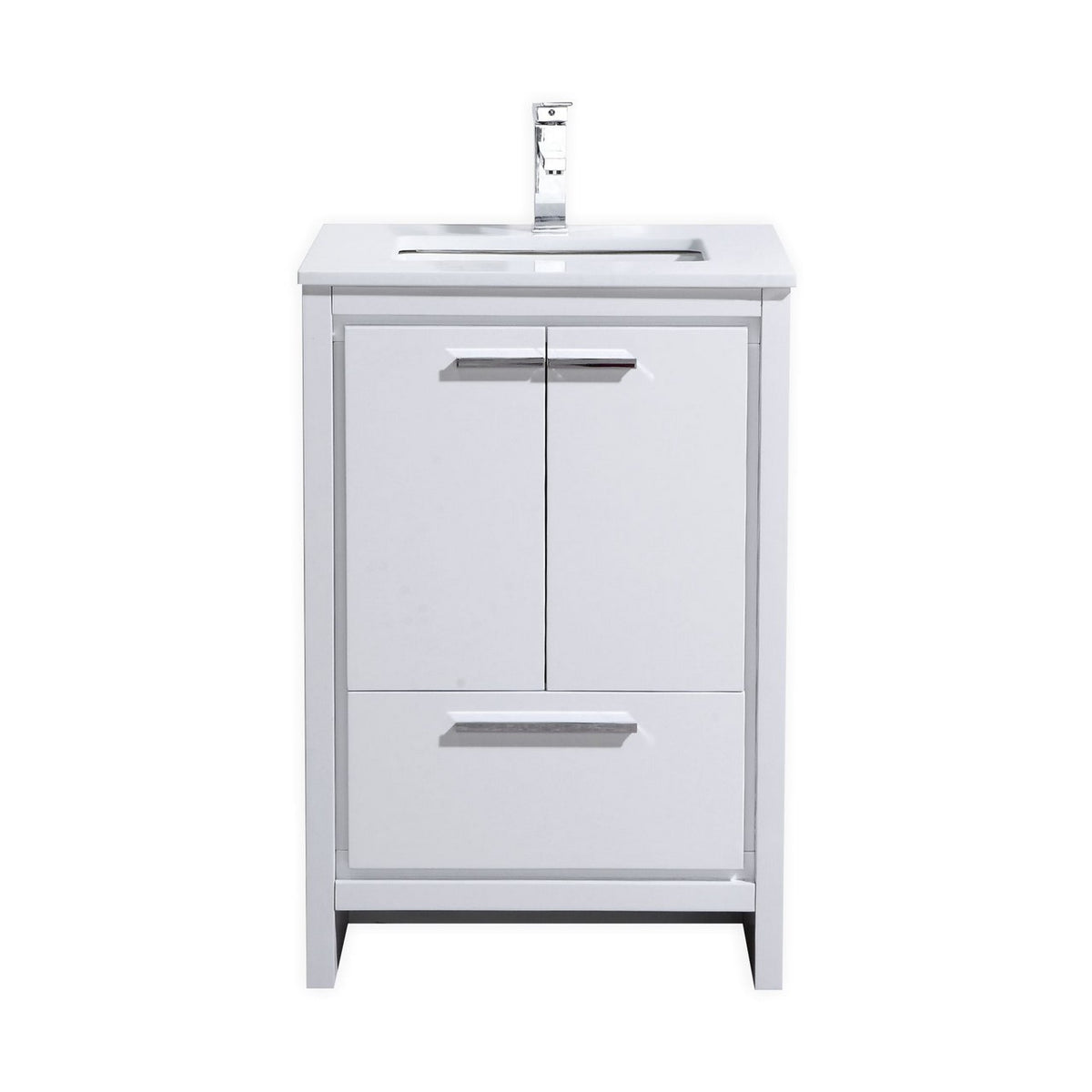 24'' KubeBath Dolce High Gloss White Modern Bathroom Vanity with White Quartz Counter-Top