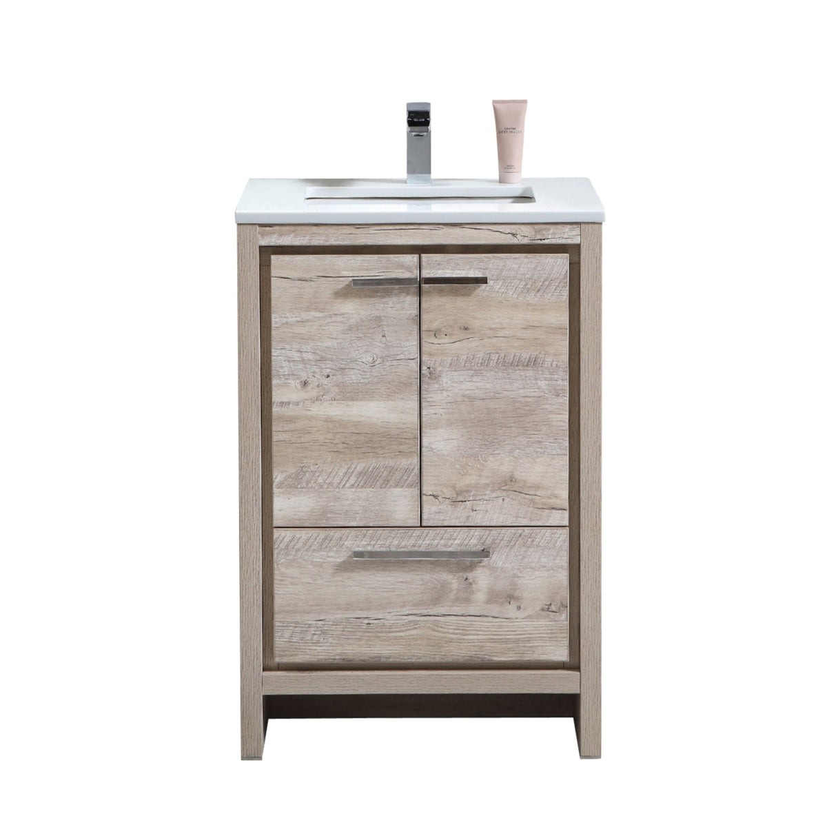 24'' KubeBath Dolce Nature Wood Modern Bathroom Vanity with White Quartz Counter-Top