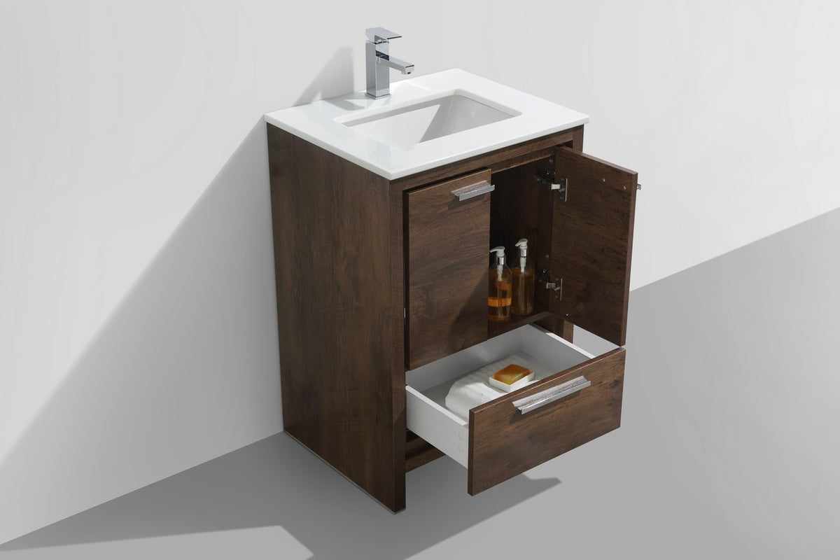 24'' KubeBath Dolce Rose Wood Modern Bathroom Vanity with White Quartz Counter-Top