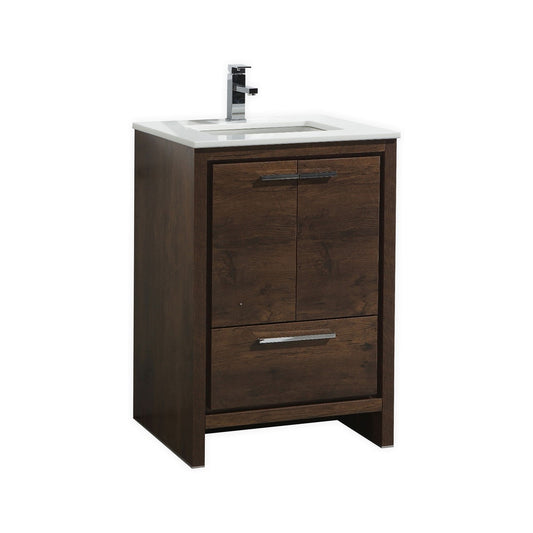 24'' KubeBath Dolce Rosewood Modern Bathroom Vanity with White Quartz Counter-Top