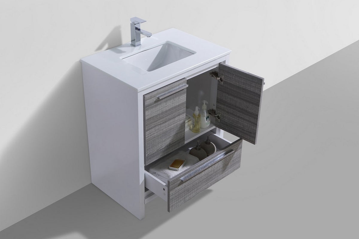 30'' KubeBath Dolce Ash Gray Modern Bathroom Vanity with White Quartz Counter-Top
