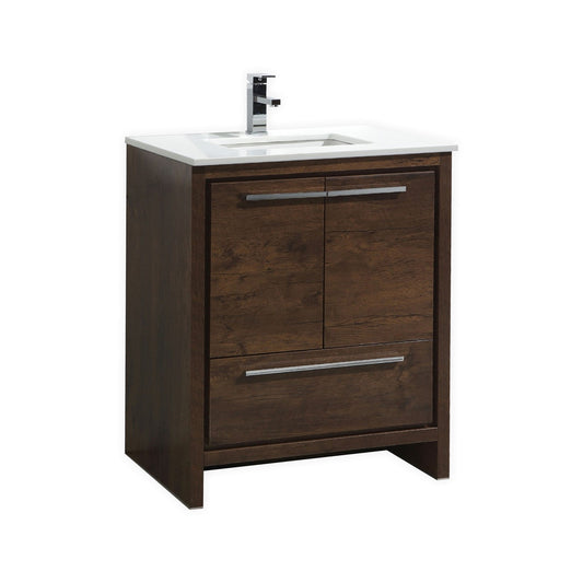 30'' KubeBath Dolce Rosewood Modern Bathroom Vanity with White Quartz Counter-Top - Restock ETA Mid of Oct