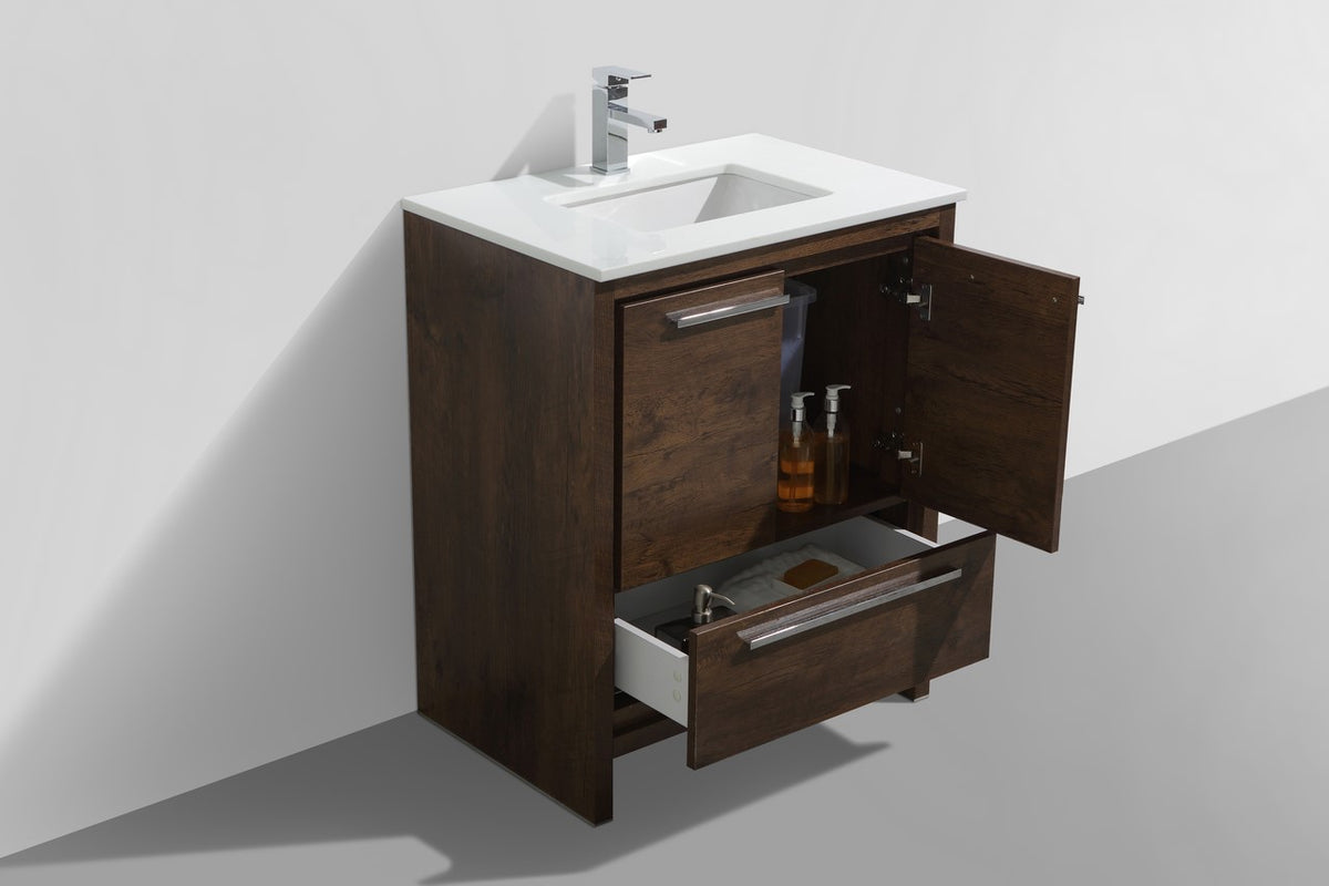 30'' KubeBath Dolce Rosewood Modern Bathroom Vanity with White Quartz Counter-Top - Restock ETA Mid of Oct