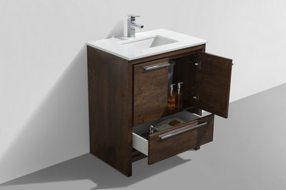 30'' KubeBath Dolce Rosewood Modern Bathroom Vanity with White Quartz Counter-Top - Restock ETA Mid of Oct