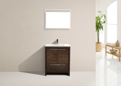 30'' KubeBath Dolce Rosewood Modern Bathroom Vanity with White Quartz Counter-Top - Restock ETA Mid of Oct
