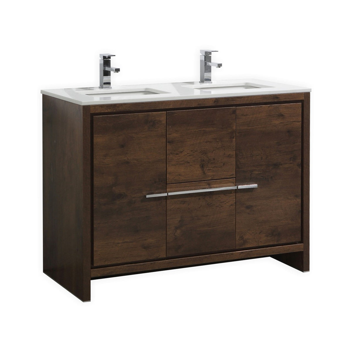 48'' KubeBath Dolce Double Sink Rose Wood Modern Bathroom Vanity with White Quartz Counter-Top