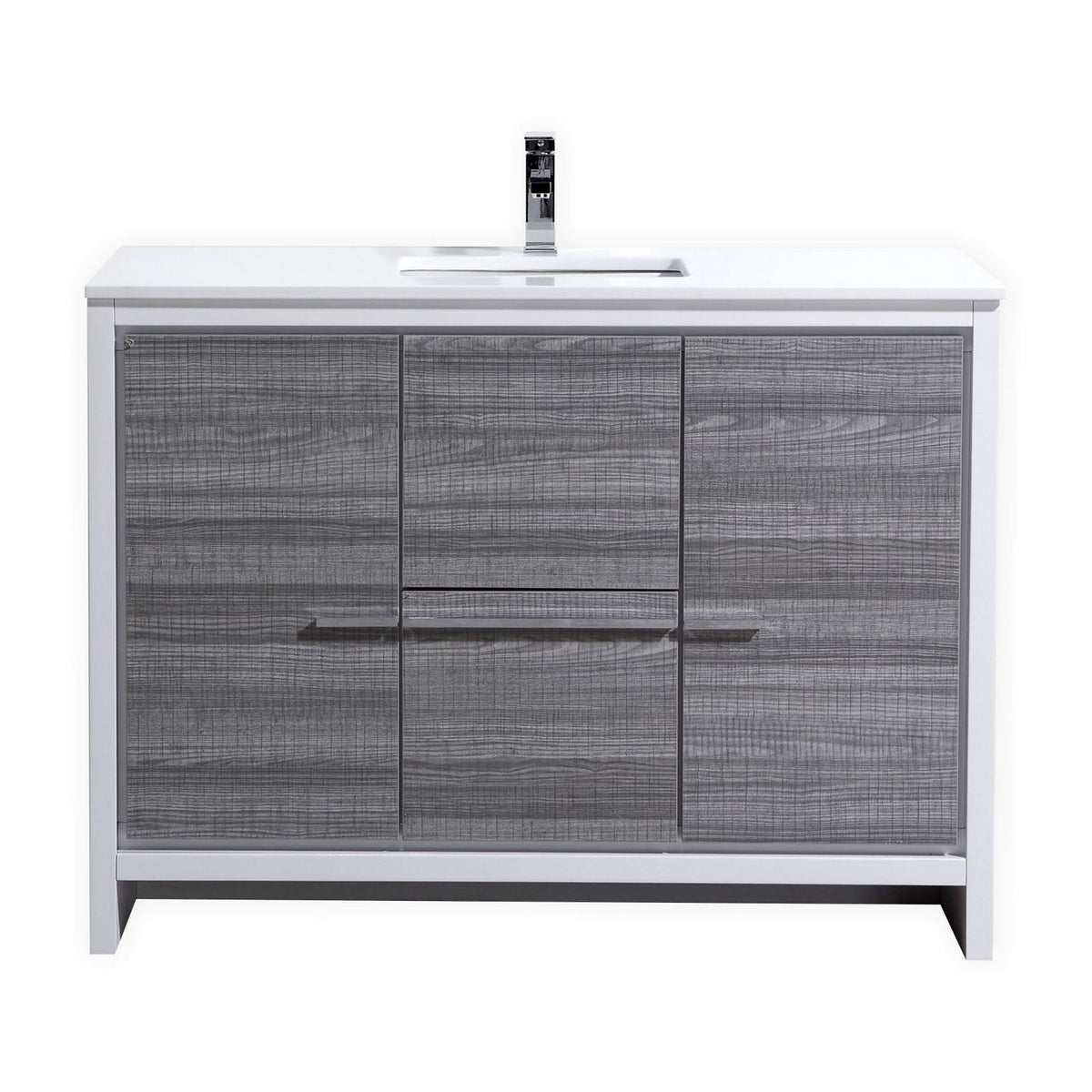 48'' KubeBath Dolce Ash Gray Modern Bathroom Vanity with White Quartz Counter-Top