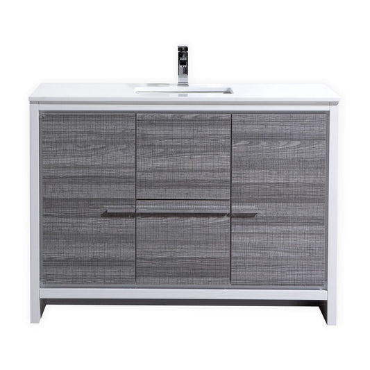 48'' KubeBath Dolce Ash Gray Modern Bathroom Vanity with White Quartz Counter-Top