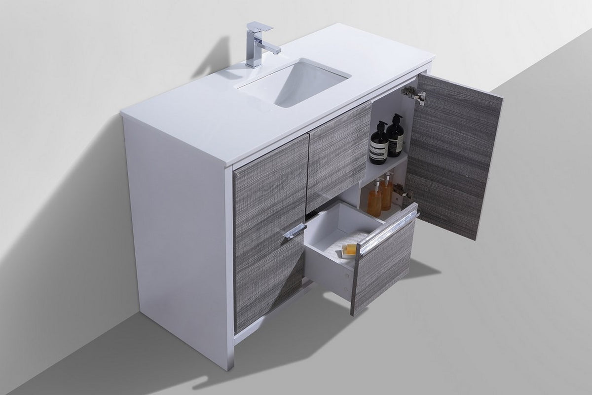 48'' KubeBath Dolce Ash Gray Modern Bathroom Vanity with White Quartz Counter-Top