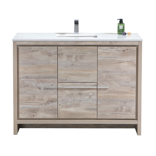 48″ KubeBath Dolce Nature Wood Modern Bathroom Vanity with White Quartz Counter-Top