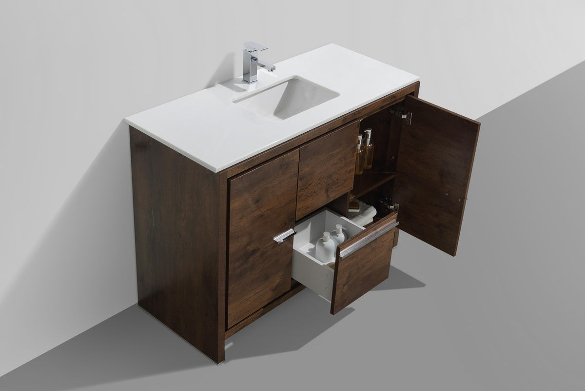 48'' KubeBath Dolce Rose Wood Modern Bathroom Vanity with White Quartz Counter-Top
