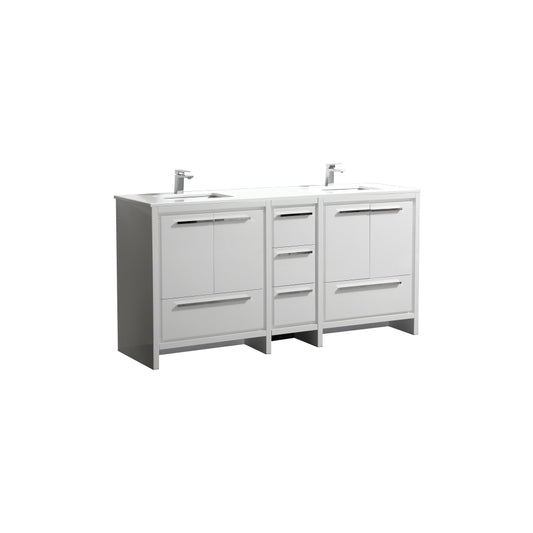 72'' KubeBath Dolce Double Sink Gloss White Modern Bathroom Vanity with White Quartz Counter-Top - Restock ETA Mid of Nov