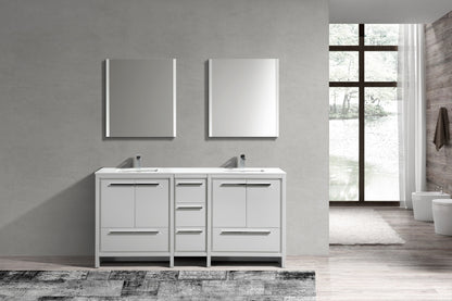 72'' KubeBath Dolce Double Sink Gloss White Modern Bathroom Vanity with White Quartz Counter-Top - Restock ETA Mid of Nov