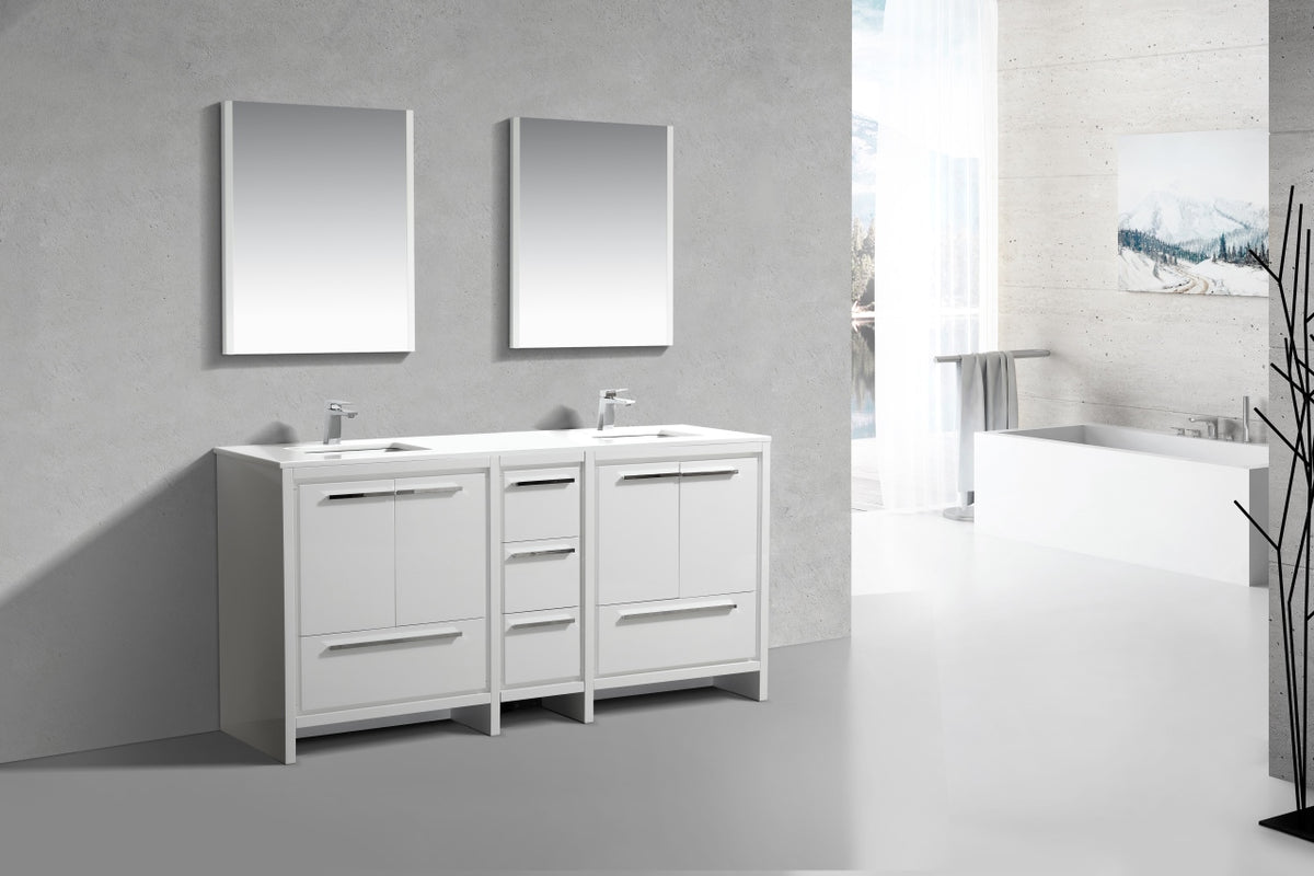 72'' KubeBath Dolce Double Sink Gloss White Modern Bathroom Vanity with White Quartz Counter-Top - Restock ETA Mid of Nov
