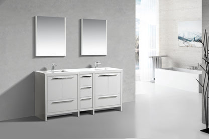 72'' KubeBath Dolce Double Sink Gloss White Modern Bathroom Vanity with White Quartz Counter-Top - Restock ETA Mid of Nov