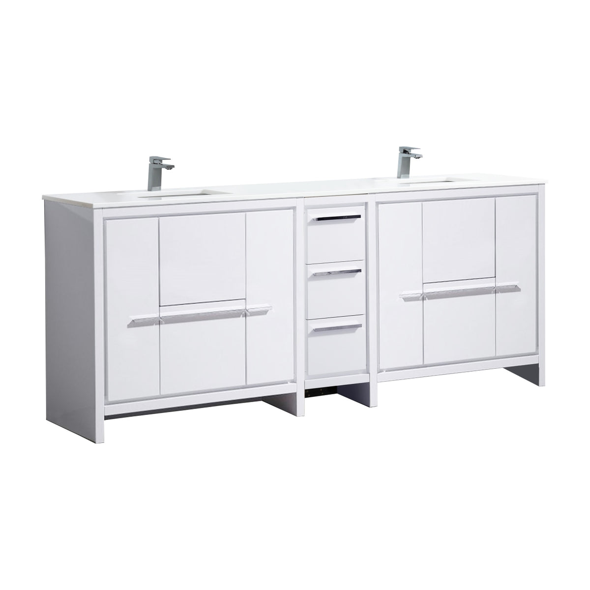 83'' KubeBath Dolce Double Sink High Gloss White Modern Bathroom Vanity with White Quartz Counter-Top