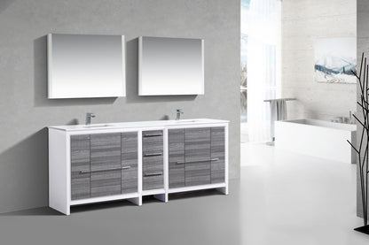 83'' KubeBath Dolce Double Sink High Gloss Ash Grey Modern Bathroom Vanity with White Quartz Counter-Top - Display Model Final Sale