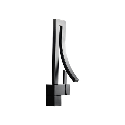 A matte black single lever faucet with a wide spread design.