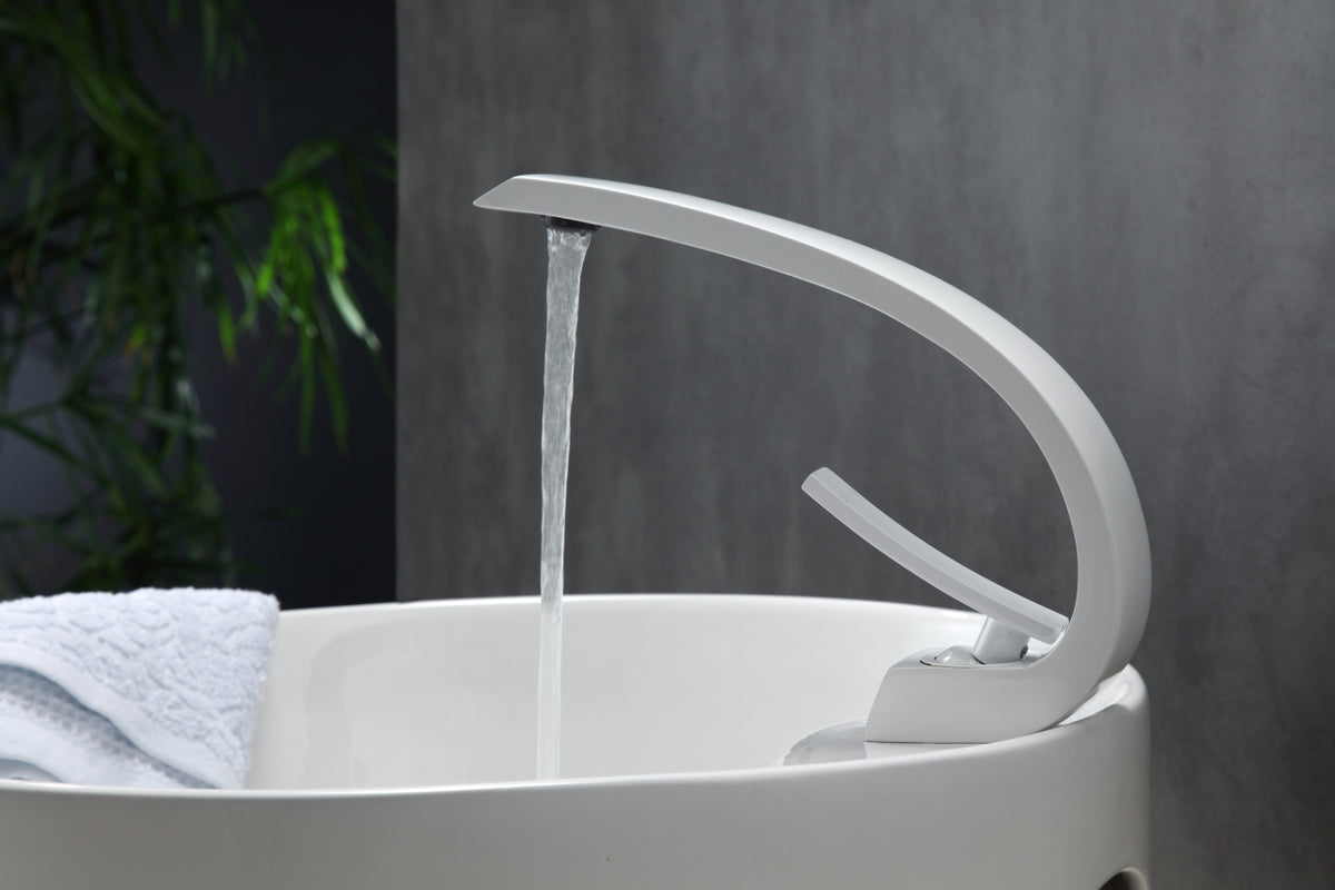 Aqua Arcco Single Lever Wide Spread Bathroom Vanity Faucet White