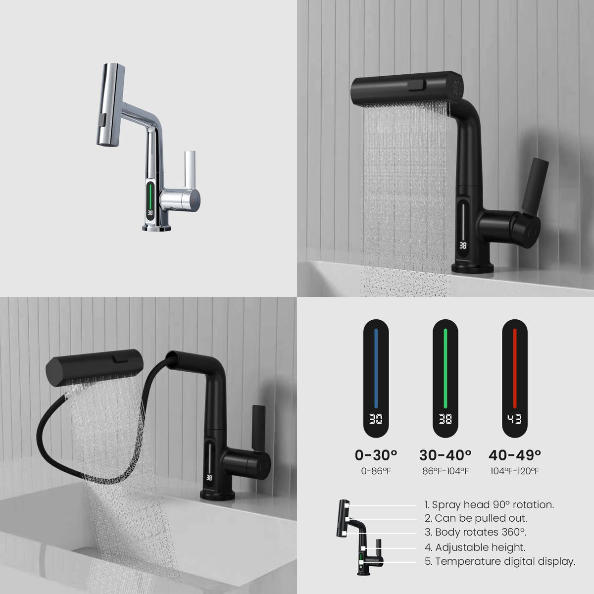 Aqua Klein Single Lever Temperature Digital Display Faucet Chrome