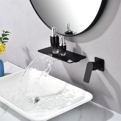 Aqua Flusso by KubeBath Wall Mount Widespread Waterfall Faucet Black