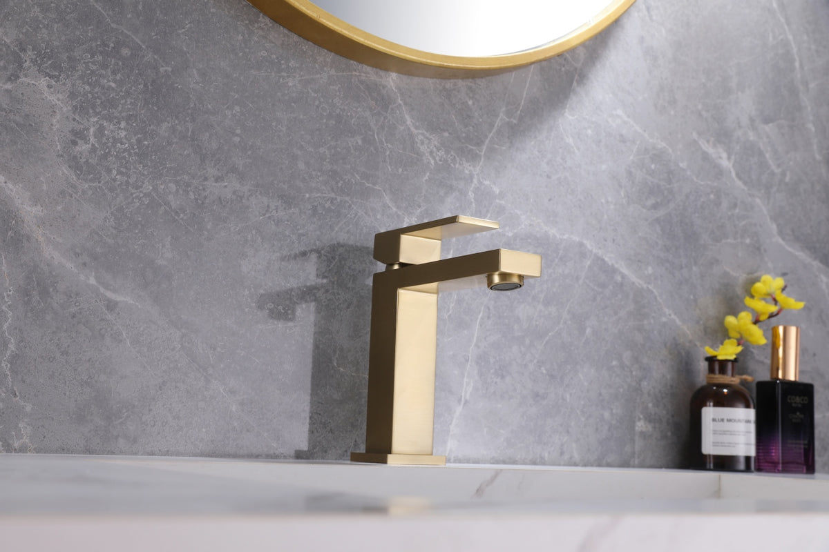 Aqua Kubo by KubeBath Single Lever Bathroom Vanity Faucet Brushed Gold