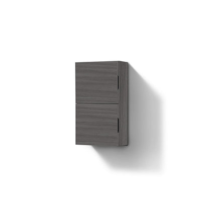 A Vulcan Ash Grey bathroom linen side cabinet with two storage areas and European soft-closing hardware.