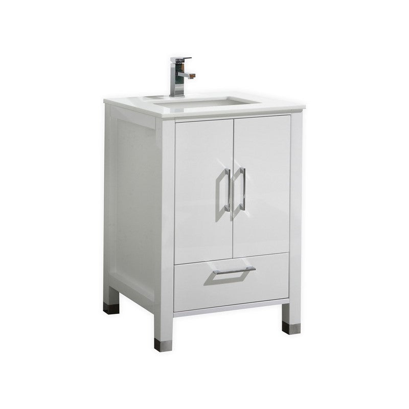 Anziano 24" Gloss White Vanity w/ Quartz Countertop