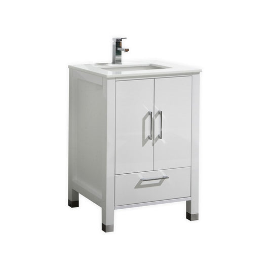 Anziano 24" Gloss White Vanity w/ Quartz Countertop