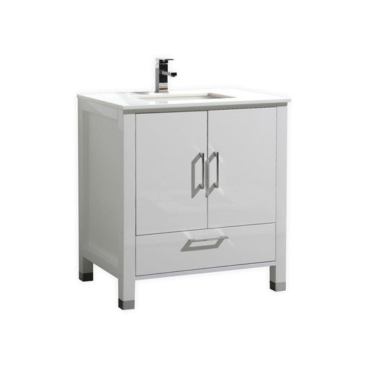 Anziano 30" Gloss White Vanity w/ Quartz Countertop