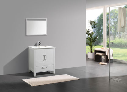 Anziano 30" Gloss White Vanity w/ Quartz Countertop