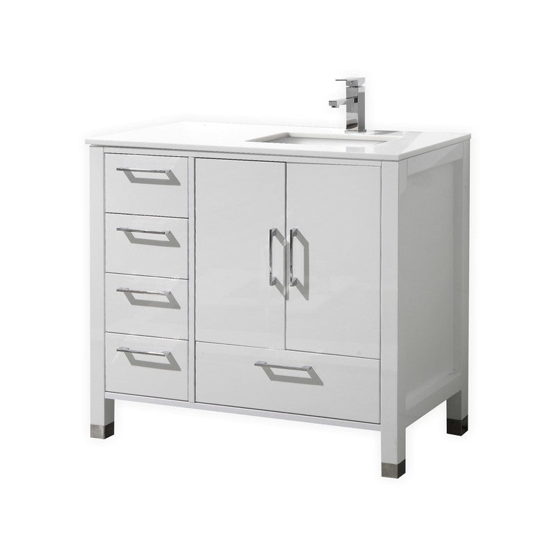 Anziano 36" Gloss White Vanity w/ Quartz Countertop