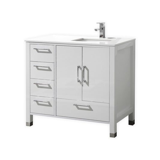 Anziano 36" Gloss White Vanity w/ Quartz Countertop