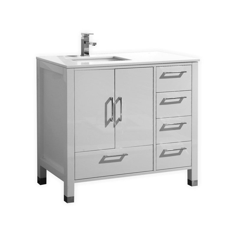 Anziano 40" Gloss White Vanity w/ Quartz Countertop
